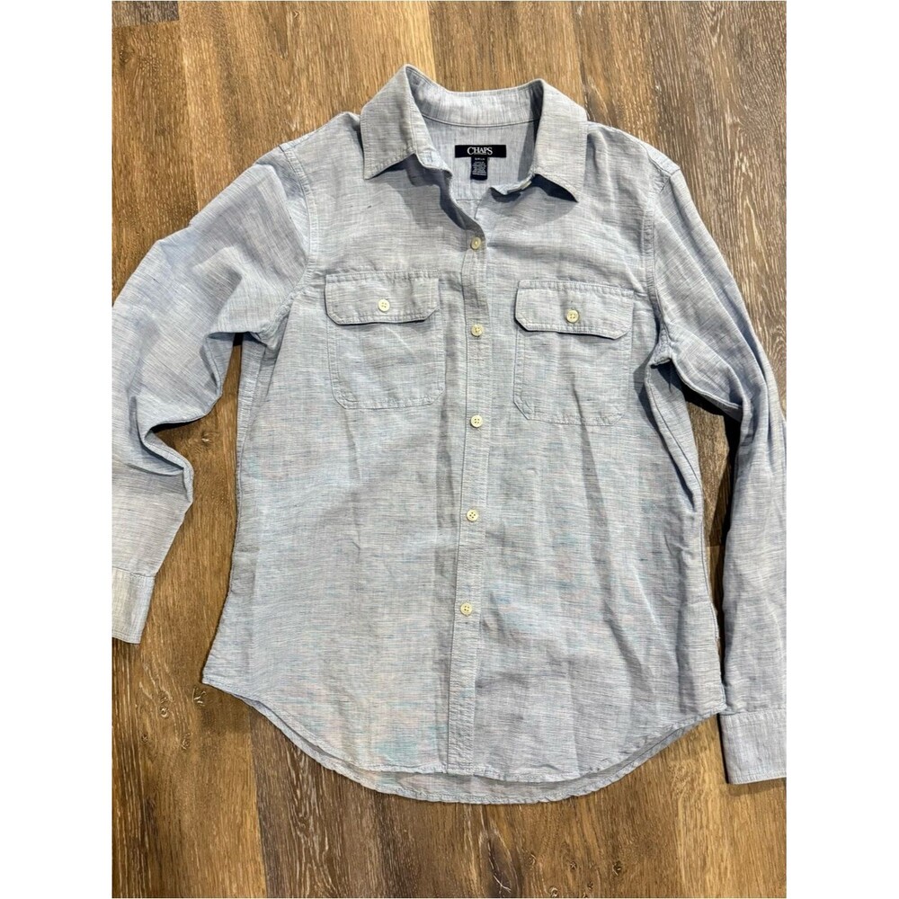 Chaps small Light Blue Casual linen Button-Down Shirt